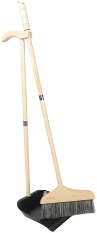 Mobestech 1 Set Solid Wood Bristle Broom and Dustpan