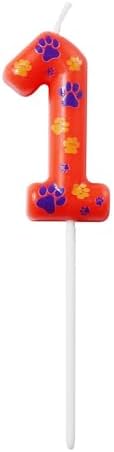 Kandelo Number Blue and Yellow Dog Paw Birthday Candles 1 Red