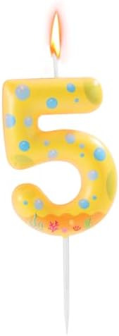 Sponge Themed Birthday Candle with Yellow Dots for Kids Party