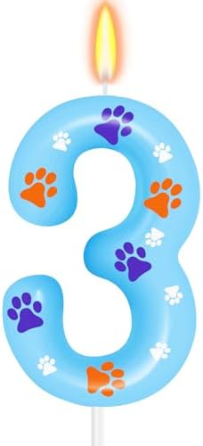 Blue Dog Paw Birthday Candles 3rd Birthday Party Supplies