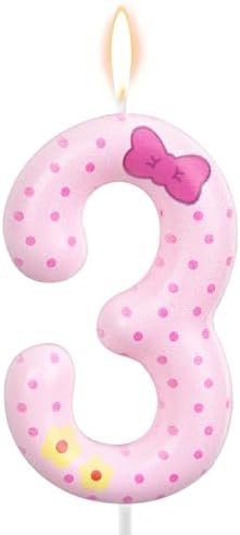 Pink Bow Number 3 Birthday Candle Decor