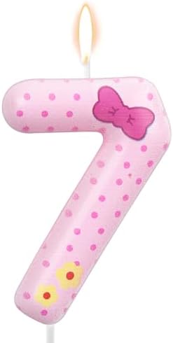 SAVITA Pink Bow Number 7 Birthday Candles