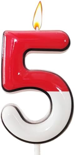 Cartoon Red White Birthday Candle - Anime Design 5 Number