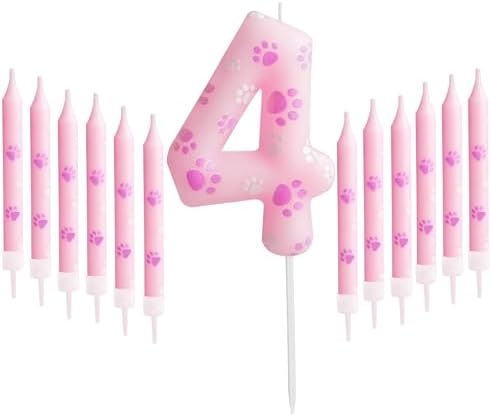 FUNCANDLE Dog Paw Number 4 Birthday Candles with 12 Pieces