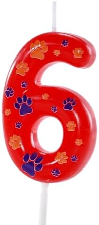 Manifwax Red Blue Number 6 Dog Paw Birthday Cake Topper