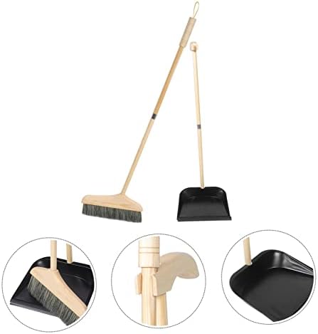 Mobestech 1 Set Solid Wood Bristle Broom and Dustpan