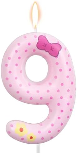 Pink Bow Number 9 Birthday Candles for Girls