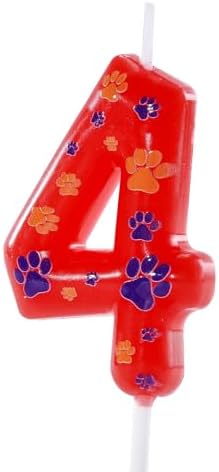 Red Blue Number 4 Dog Paw Cake Toppers for Kids Birthday Celebrations