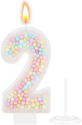 MTLEE Number 2 Birthday Candle with Macaron Glitter 1