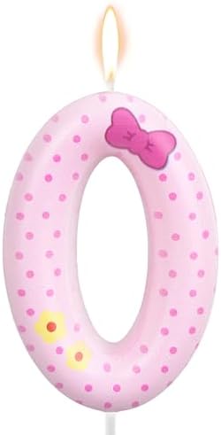 SAVITA Pink Bow Number 0 Birthday Candles Decorations