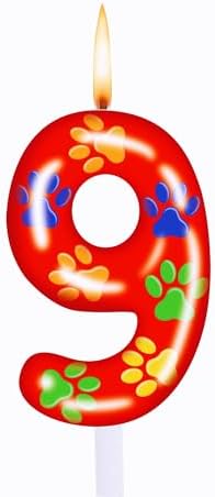 Number 9 Dog Paw Birthday Candles Cute Blue Yellow Cake Toppers