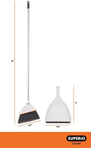 Superio Angle Broom with Clip-On Dustpan Set Soft Gray