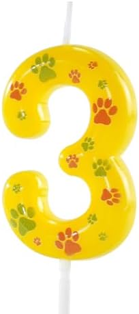 Manifwax Yellow Green Number 3 Dog Paw Cake Topper 1