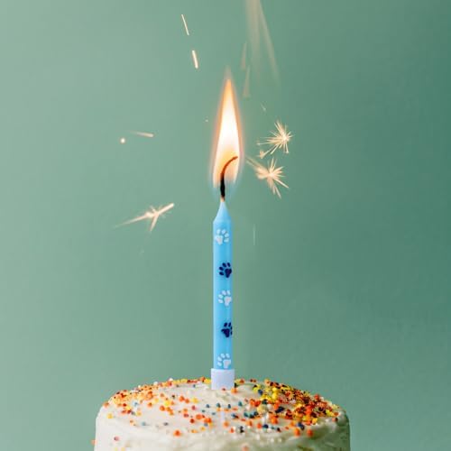 10pcs Blue Dog Paw Print Birthday Candles with Sticks
