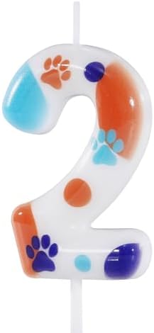 Manifwax White Number 2 Dog Paw Birthday Candles