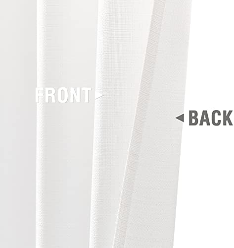 Jinchan White Linen Textured Curtains 90 Inch 2 Panels Grommet Top