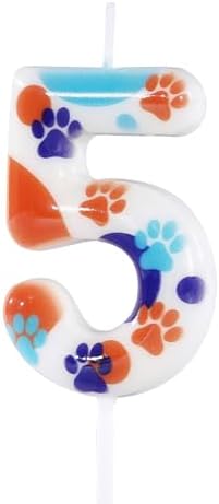 Manifwax Party Supplies White Number 5 Dog Paw Cake Topper