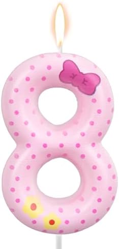 Pink Bow Number 8 Birthday Candles for Girls Women