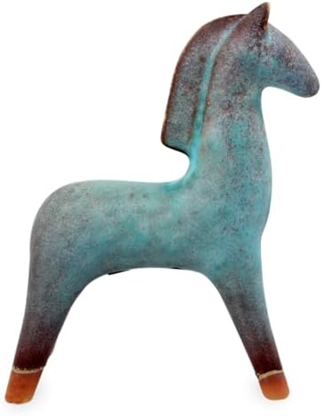 NOVICA Bright Blue Earthtone Ceramic Pony Sculpture
