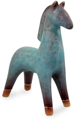 NOVICA Bright Blue Earthtone Ceramic Pony Sculpture