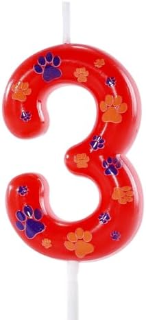 Red Blue Number 3 Dog Paw Theme Birthday Candles