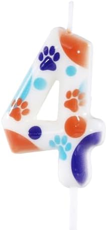Manifwax Party Supplies White Number 4 Dog Paw Cake Topper