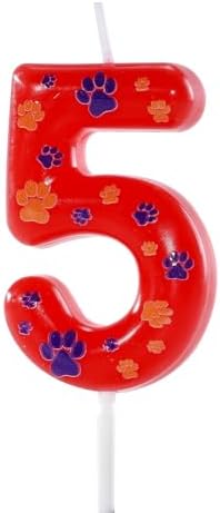 Manifwax Red Blue Number 5 Dog Paw Birthday Candles