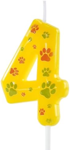 Manifwax Yellow Green Number 4 Dog Paw Birthday Candles