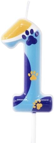 Manifwax Party Supplies Blue Number 1 Dog Paw Cake Topper