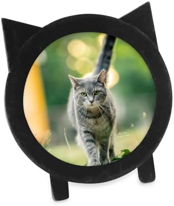 Isaac Jacobs 5x5 Cat Picture Frame with Ears Black Velvet