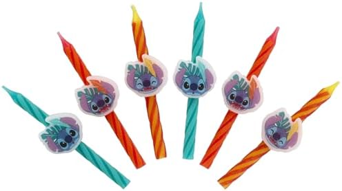 Disney Stitch Birthday Candles - 6 Pieces Orange Blue Yellow