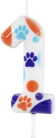 Manifwax White Number 1 Dog Paw Birthday Candles 1