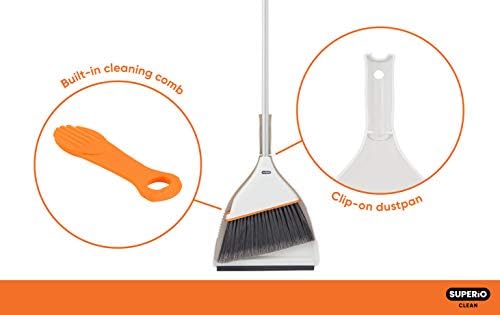Superio Angle Broom with Clip-On Dustpan Set Soft Gray