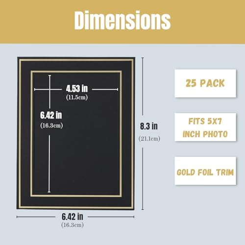 5x7 Inch Cardboard Picture Frames with Easel 25 Count Black Gold