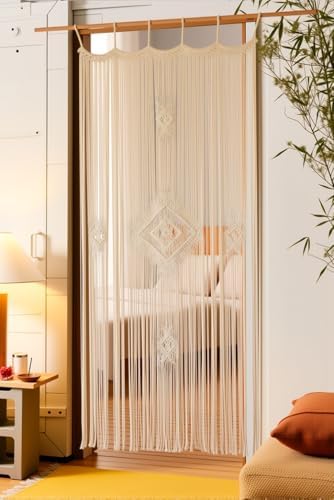 IOWER Macrame Curtain 35x74 Ivory Boho Decor