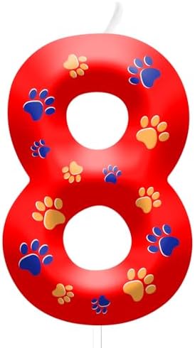 Red Dog Paw Number 8 Birthday Candle Cake Topper
