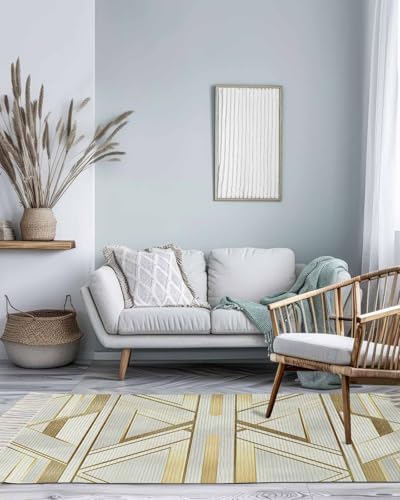 3x5 Golden Foil Stripes Area Rug with Tassels