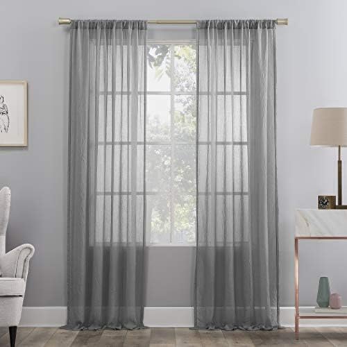 No 918 Genevieve Linen Sheer Curtain Panels 50 x 108 Gray