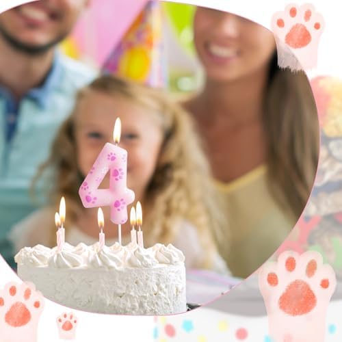 FUNCANDLE Dog Paw Number 4 Birthday Candles with 12 Pieces