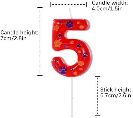 Manifwax Red Blue Number 5 Dog Paw Birthday Candles