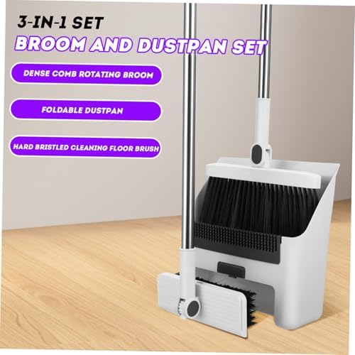 JECOMPRIS 3 in 1 Broom Set with Dustpan and Push Broom
