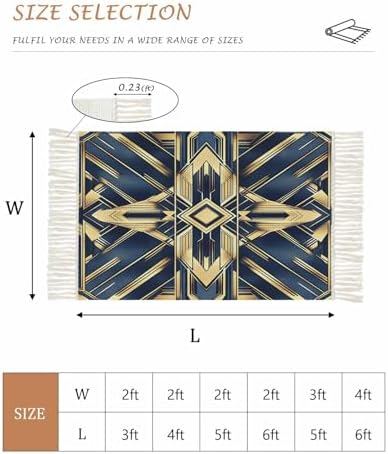 SEVENBABU 4x6 Blue Golden Geometric Area Rug