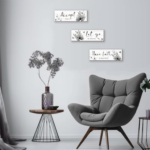 ONIZHITY 3 Pcs Black White Rustic Flower Wall Decor