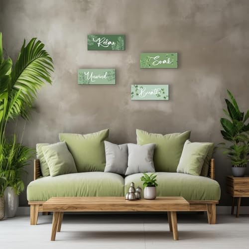 4 Pcs Sage Green Wooden Wall Decors for Bathroom