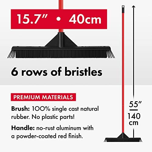 RAVMAG Pet Hair Remover Rubber Broom - 55 Inch Handle