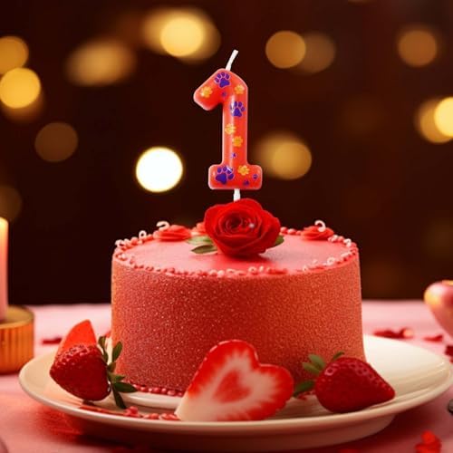Kandelo Number Blue and Yellow Dog Paw Birthday Candles 1 Red