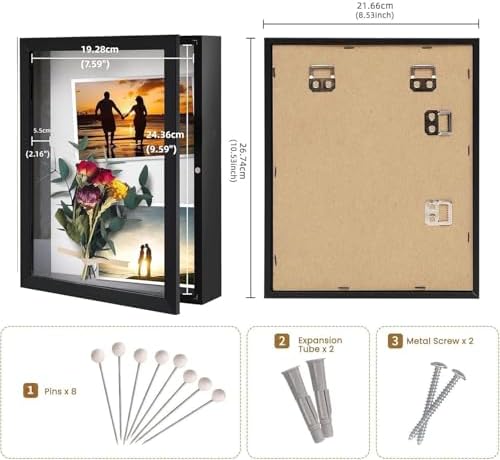 Muzilife 8x10 Shadow Box Frame - Black 216 Interior Wood Glass