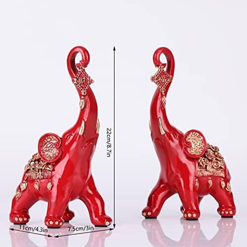 LINYTHER Red Elephant Statues Home Decor Pair