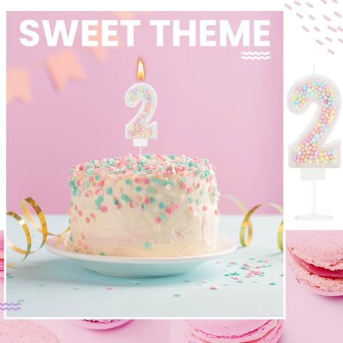 MTLEE Number 2 Birthday Candle with Macaron Glitter 1