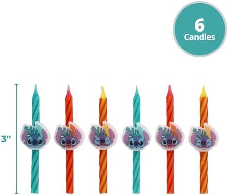 Disney Stitch Birthday Candles - 6 Pieces Orange Blue Yellow